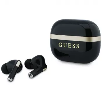 Guess Glossy Gold LinePrinted Classic Logo TWS ausinės, juodos