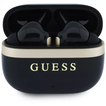 Guess Glossy Gold LinePrinted Classic Logo TWS ausinės, juodos