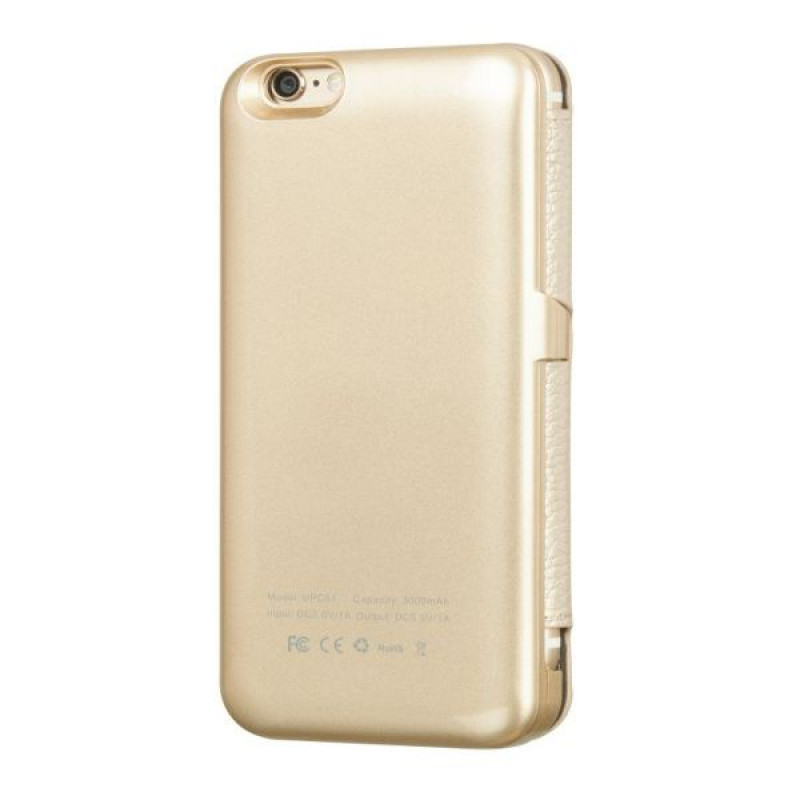 Hoco odinis dėklas-knygelė su 3000 mAh išoriniu akumuliatoriumi, skirtas Apple iPhone 6, auksinis