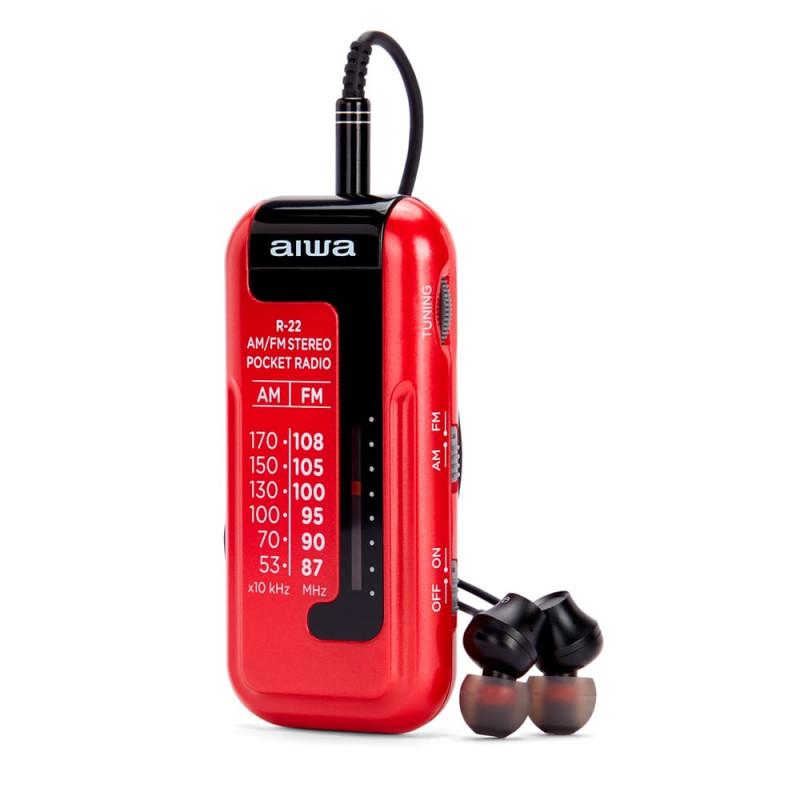 AIWA R-22RD kišeninis radijas su ausinėmis, raudonas