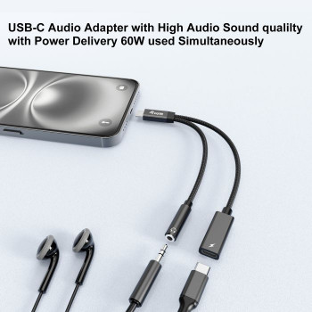Equip 133470 USB-C į 3,5 mm 3 kontaktų DAC adapteris, 0,12 m, juodas