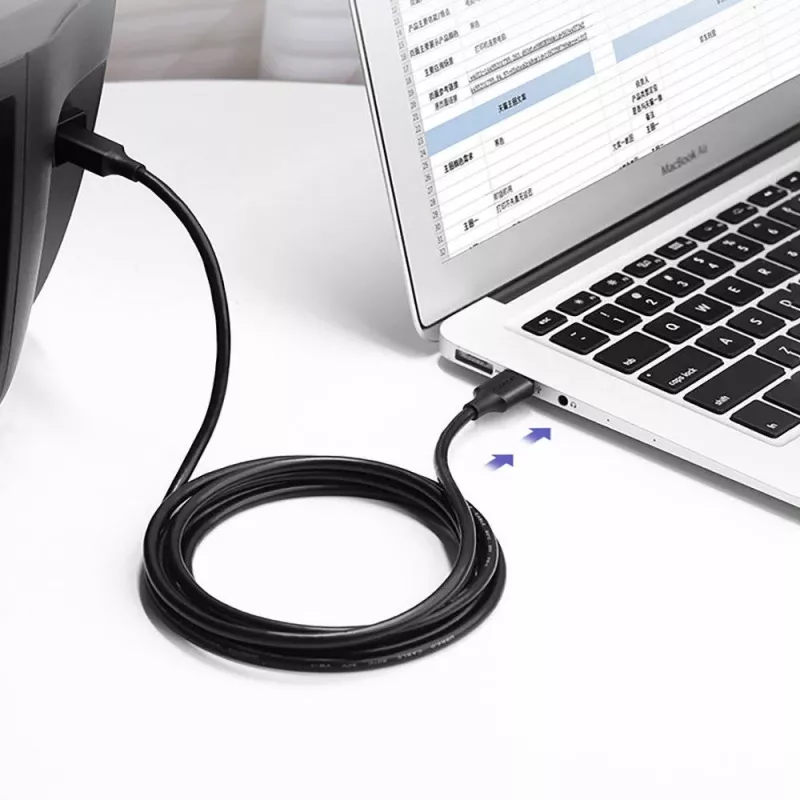 Ugreen US135 USB 2.0 A-B spausdintuvo kabelis, paauksuotas, 1 m, juodas