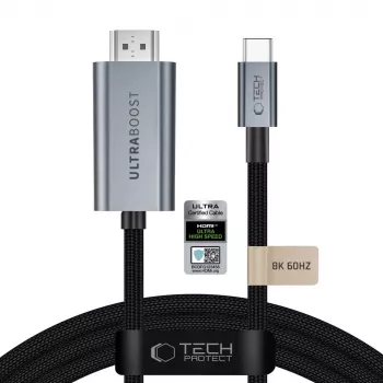 Tech-Protect Ultraboost USB-C–HDMI 2.1 kabelis, 8K 60 Hz, 300 cm, pilkas (Iron Grey)