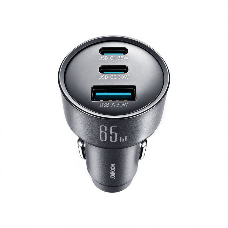 Joyroom JR-CCN19 automobilinis įkroviklis, 65 W, 2x USB-C + USB-A, tamsiai pilkas