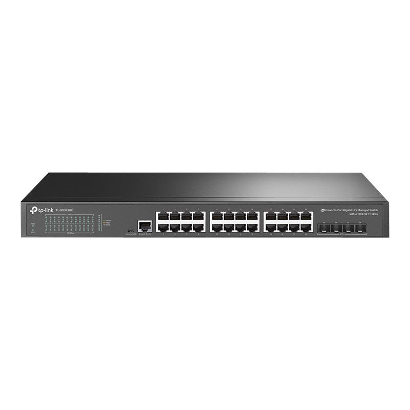 TP-Link SG3428X 24 prievadų 10/100/1000 Mbps valdomas L2+ komutatorius, 4 SFP+ prievadai, montuojamas spintoje
