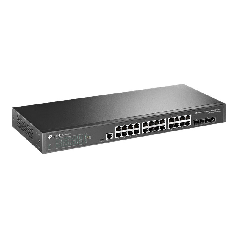 TP-Link SG3428X 24 prievadų 10/100/1000 Mbps valdomas L2+ komutatorius, 4 SFP+ prievadai, montuojamas spintoje