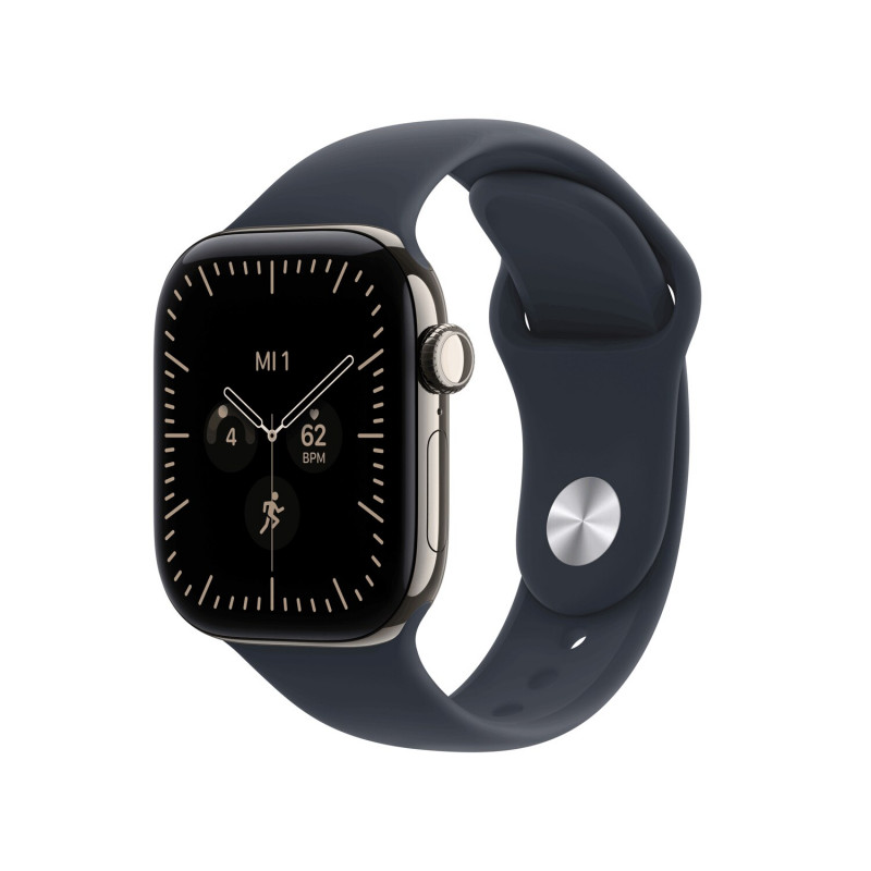 Apple Watch Series 12 GPS + Cellular 42 mm, natūralaus titano korpusas, tamsiai mėlyna sportinė apyrankė, M/L