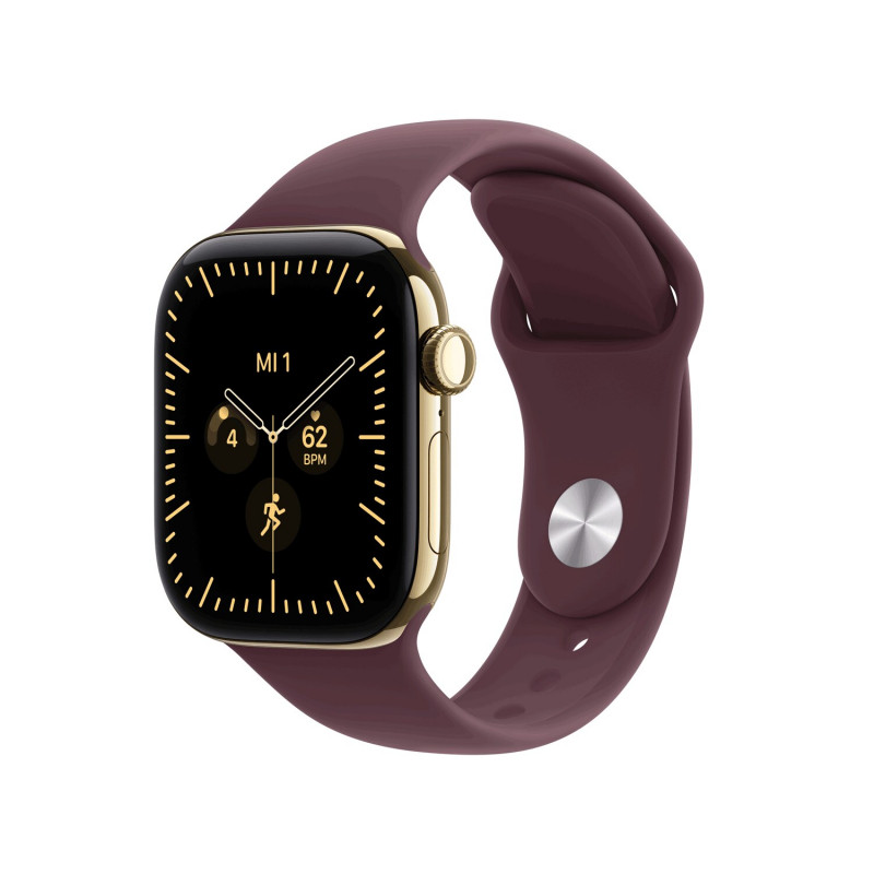 Apple Watch Series 12 GPS + Cellular 42 mm, spindinčio aukso spalvos titano korpusas, bordo spalvos sportinė apyrankė, M/L