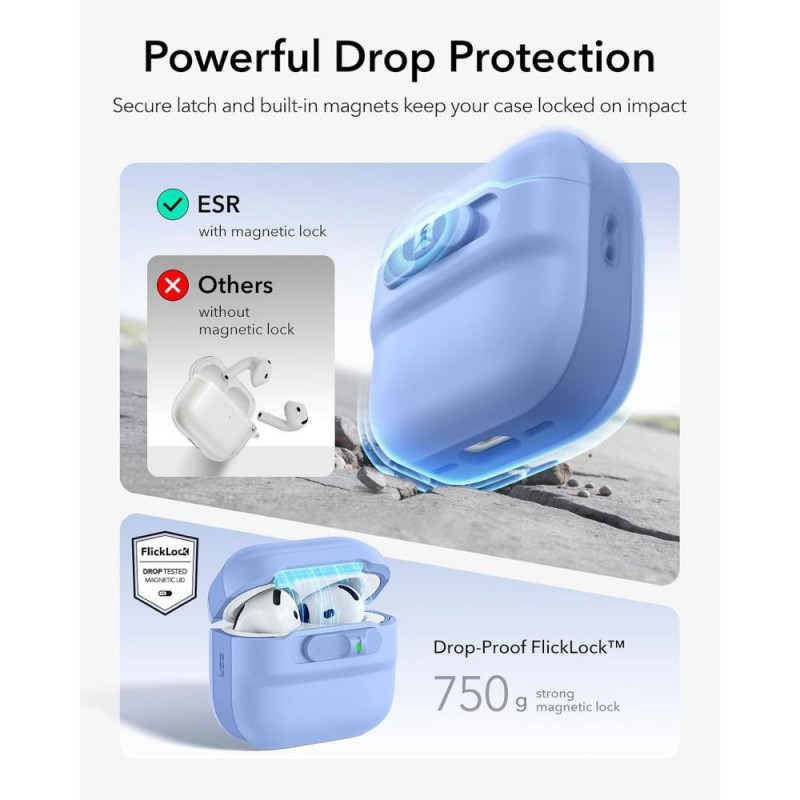 ESR Pulse HaloLock MagSafe dėklas Apple AirPods 4 / 5, šviesiai mėlynas