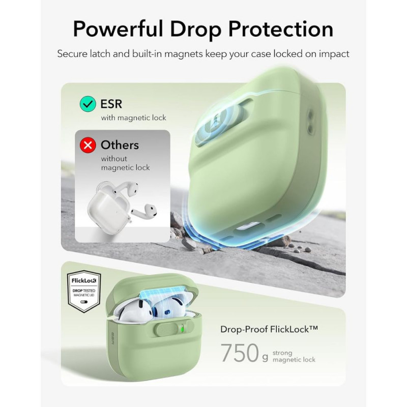 ESR Pulse HaloLock MagSafe dėklas Apple AirPods 4 / 5, šviesiai žalias