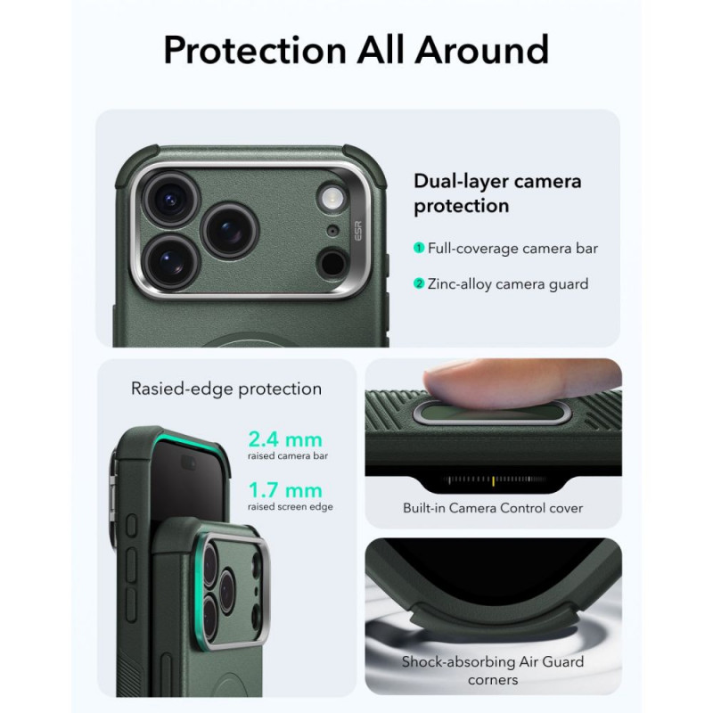 ESR Cyber Tough Kickstand MagSafe dėklas Apple iPhone 17 Pro / 18 Pro, žalias