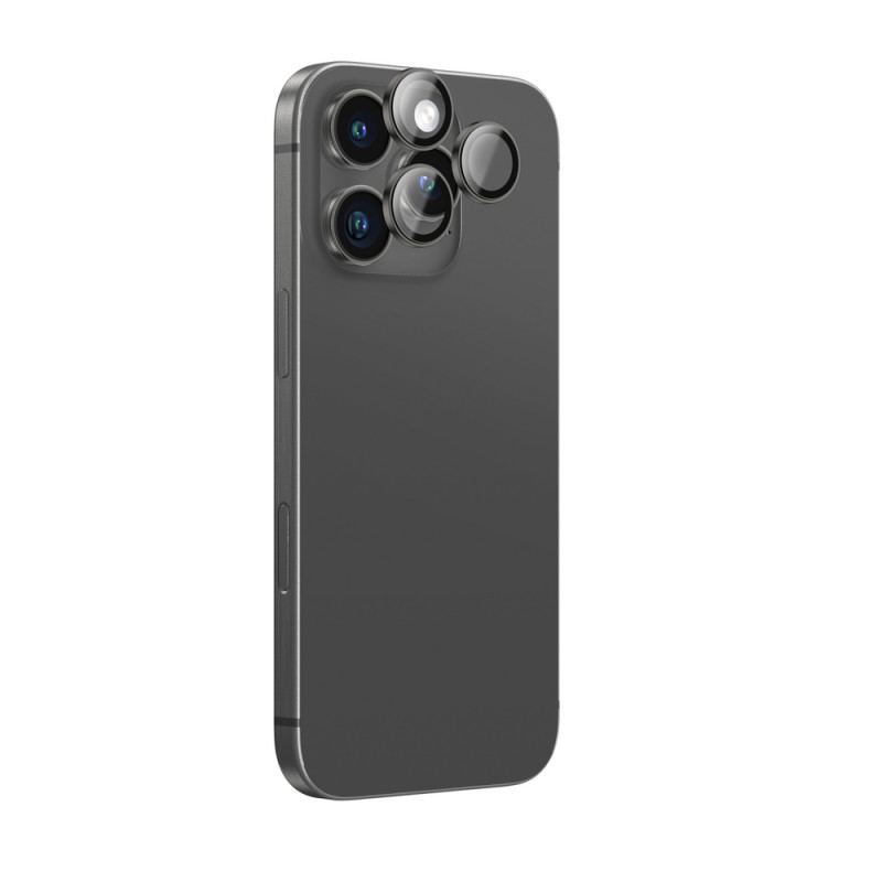 AmazingThing AR Aluminum 3 Lens Glass kameros objektyvų apsauga su rėmeliu, skirta iPhone 16 Pro / 16 Pro Max, juoda