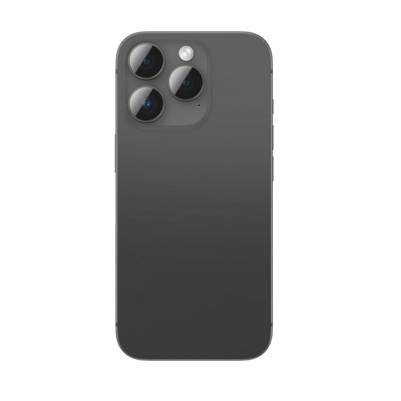 AmazingThing AR Aluminum 3 Lens Glass kameros objektyvų apsauga su rėmeliu, skirta iPhone 16 Pro / 16 Pro Max, juoda