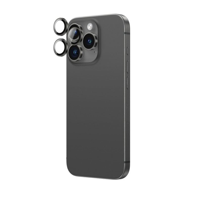 AmazingThing AR Aluminum 3 Lens Glass kameros objektyvų apsauga su rėmeliu, skirta iPhone 16 Pro / 16 Pro Max, juoda