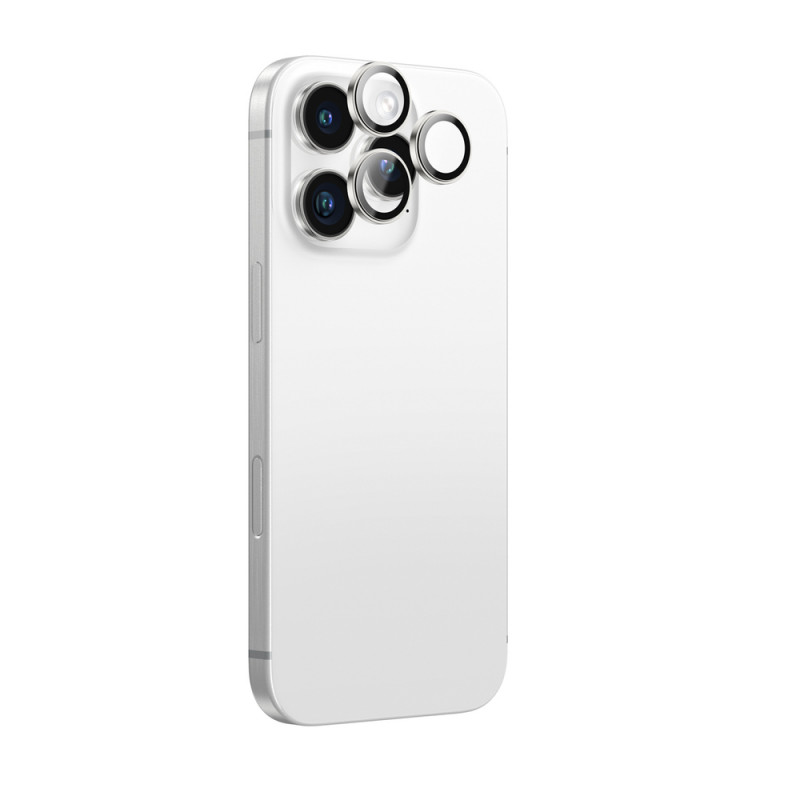 AmazingThing AR Aluminum 3 Lens Glass kameros objektyvų apsauga su rėmeliu, skirta iPhone 16 Pro / 16 Pro Max, sidabrinė