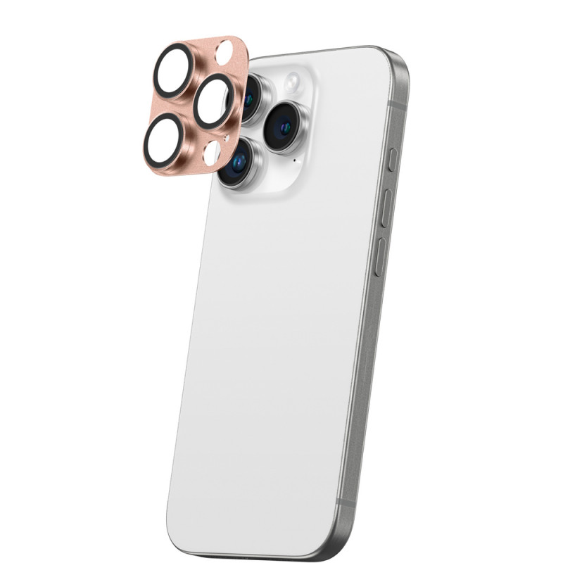 AmazingThing Aviation-Grade Alloy grūdinto stiklo kameros objektyvų apsauga, skirta iPhone 16 Pro / 16 Pro Max, rožinio aukso spalvos