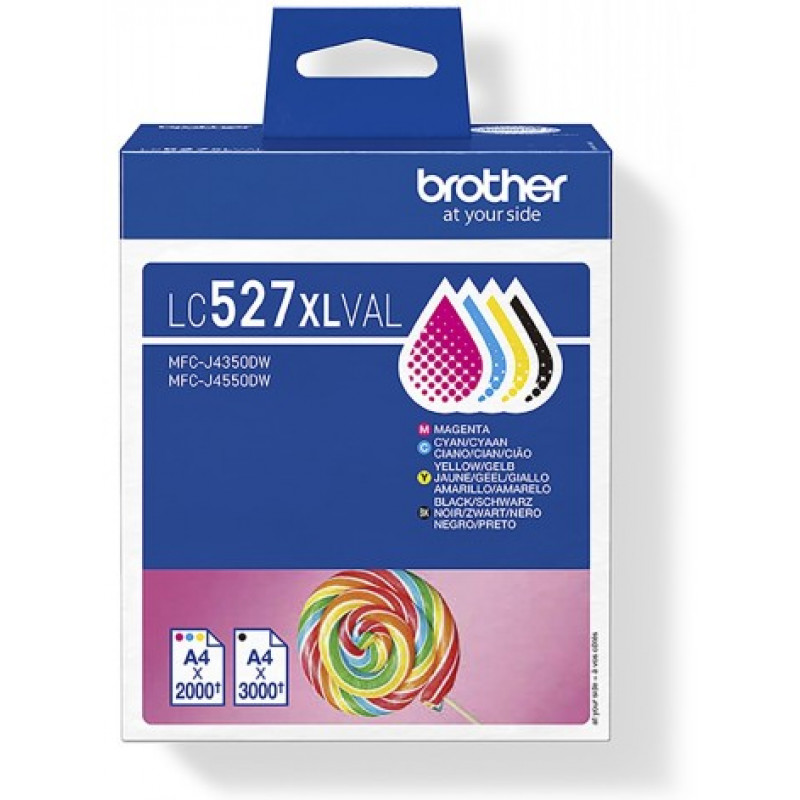 Brother LC527XLVAL rašalo kasečių rinkinys (4 vnt.), didelės talpos, juoda, geltona, žydra, purpurinė
