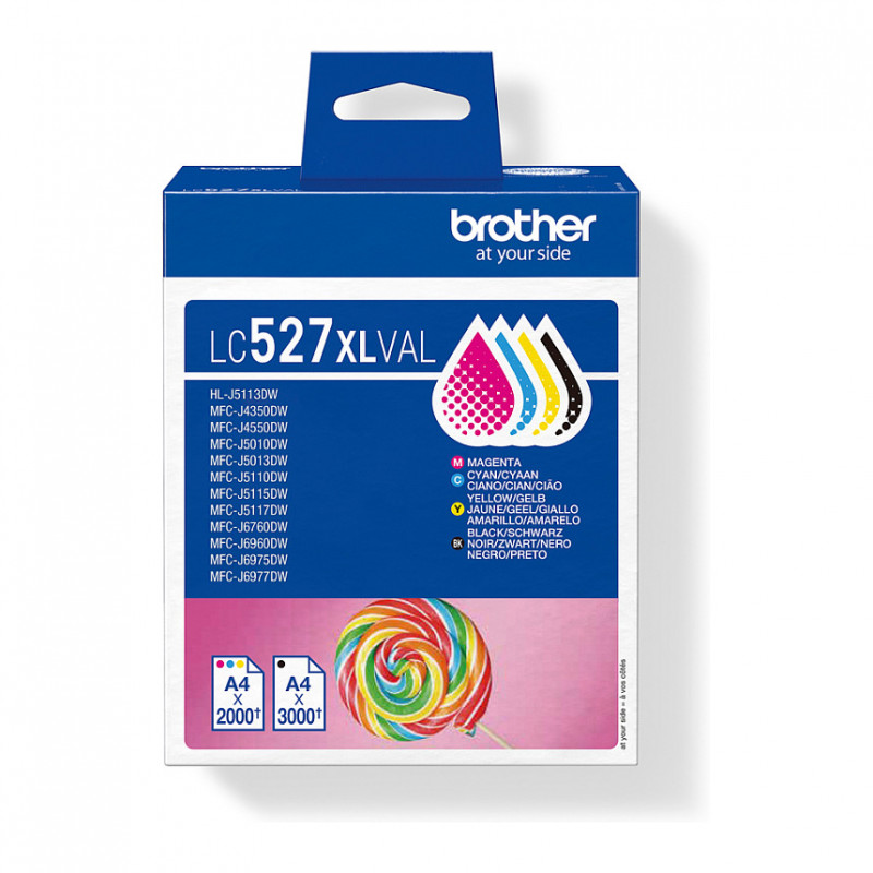 Brother LC527XLVAL rašalo kasečių rinkinys (4 vnt.), didelės talpos, juoda, geltona, žydra, purpurinė