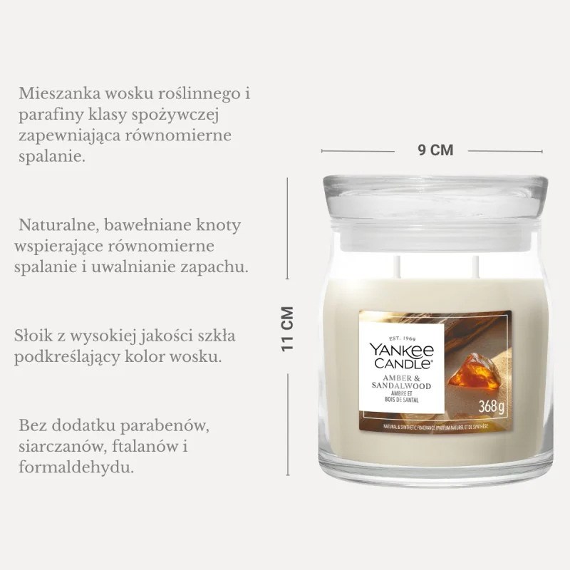 Yankee Candle YC Signature Amber & Sandalwood vidutinė žvakė