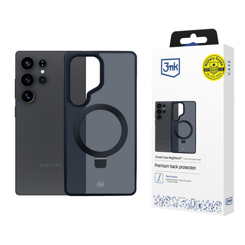 3MK Smoke Case Mag&Stand telefono dėklas Samsung Galaxy S25 Ultra, juodas