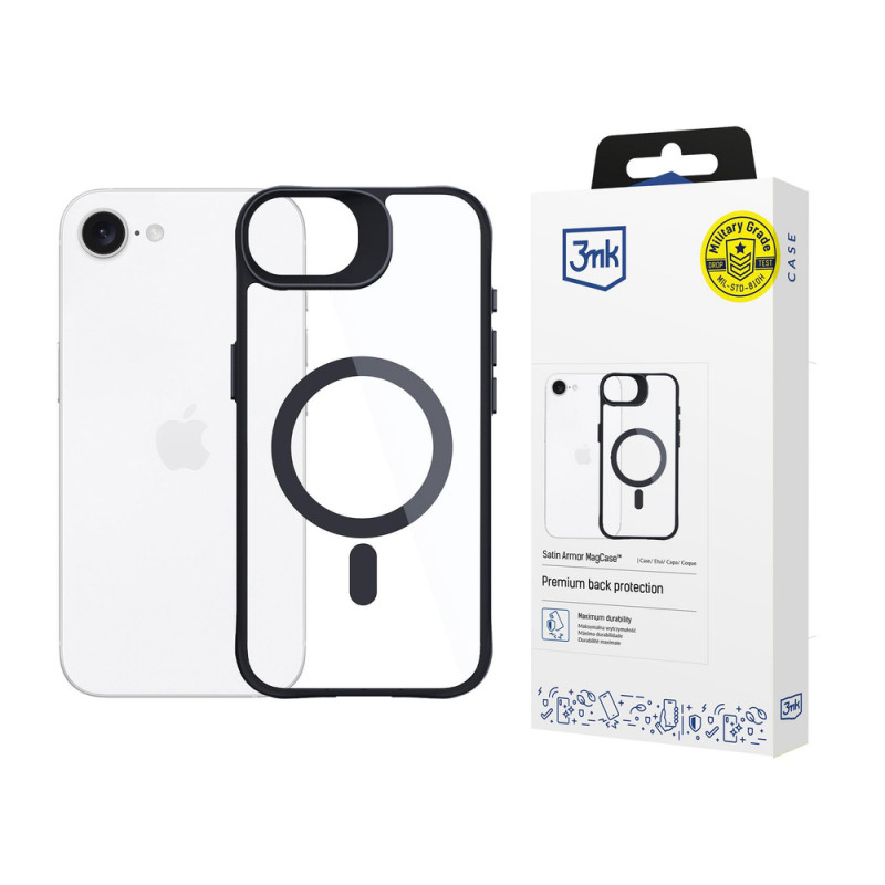 3MK Satin Armor MagCase dėklas Apple iPhone 17e / 16e, permatomas