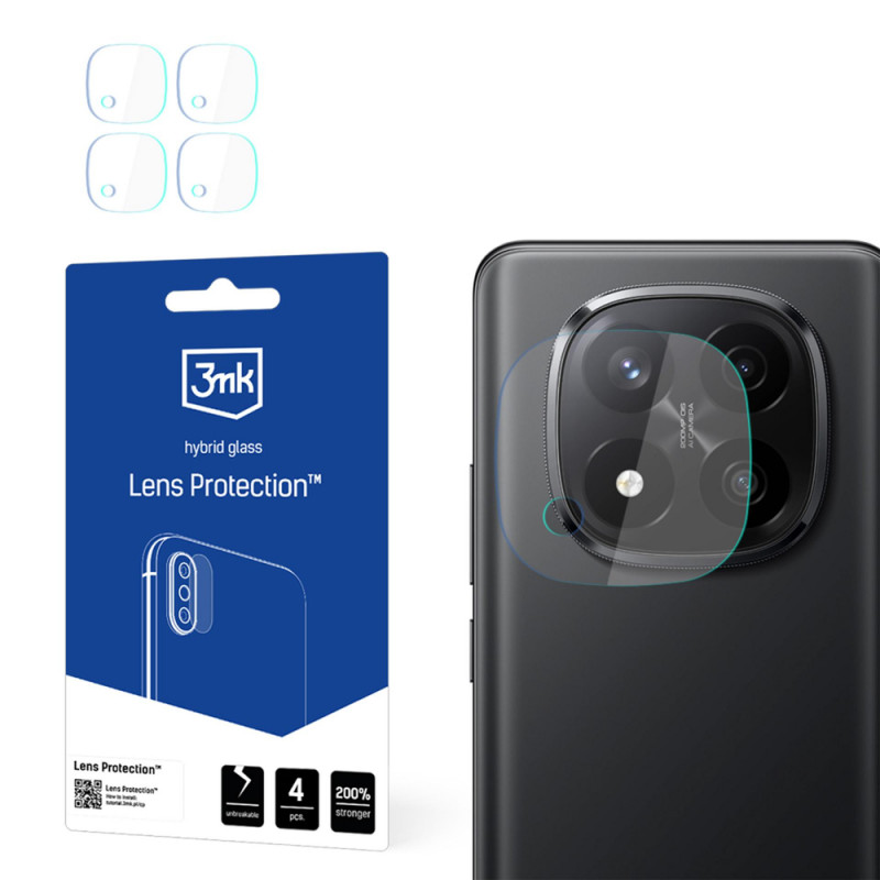 3MK Lens Protection hibridinio stiklo kameros objektyvo apsauga, skirta Xiaomi Redmi Note 14 Pro+ (4 vnt.)
