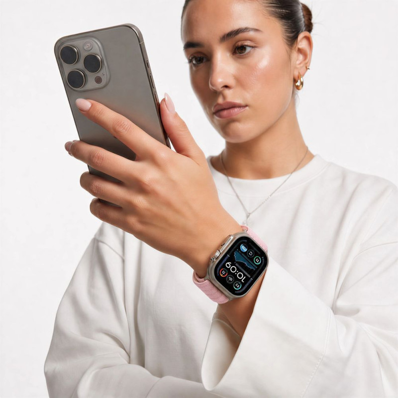 Tech-Protect Nylon Sport dirželis, skirtas Apple Watch 44/45/46/49 mm, šviesiai rožinis
