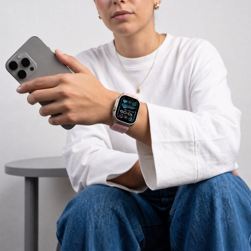 Tech-Protect Nylon Sport dirželis, skirtas Apple Watch 44/45/46/49 mm, šviesiai rožinis