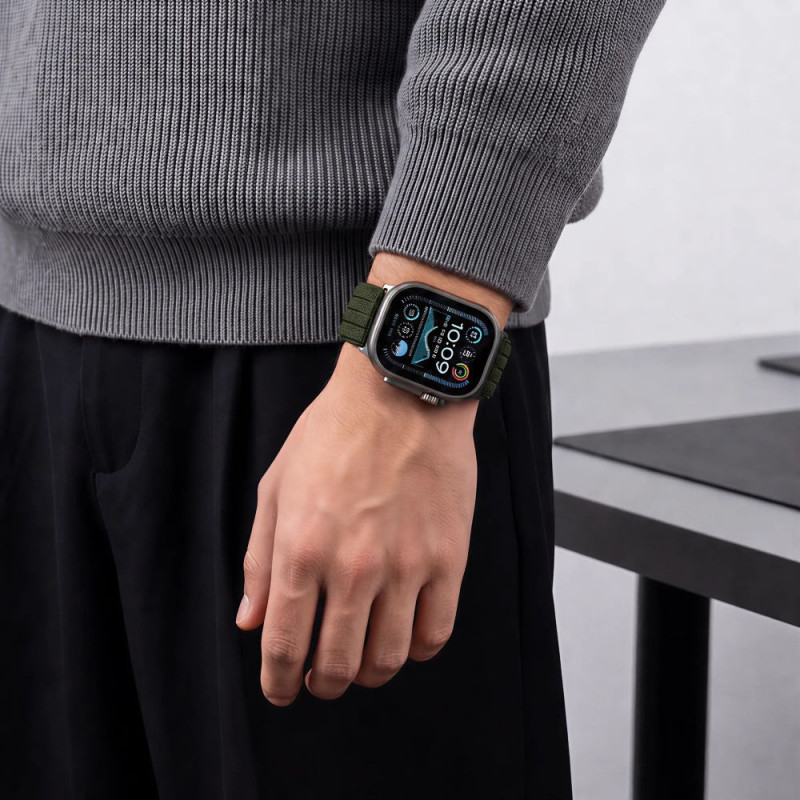 Tech-Protect Nylon Sport dirželis, skirtas Apple Watch 44/45/46/49 mm, tamsiai žalias