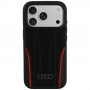 Audi R8 Genuine Leather MagSafe dėklas iš natūralios odos iPhone 18 Pro / 17 Pro, juodas su raudonu (AUDI000239)