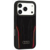 Audi R8 Genuine Leather MagSafe dėklas iš natūralios odos iPhone 18 Pro / 17 Pro, juodas su raudonu (AUDI000239)