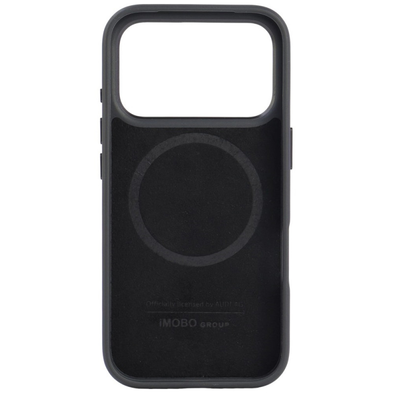 Audi R8 Genuine Leather MagSafe dėklas iš natūralios odos iPhone 18 Pro / 17 Pro, juodas su raudonu (AUDI000239)