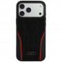 Audi R8 Genuine Leather MagSafe dėklas iš natūralios odos iPhone 18 Pro Max / 17 Pro Max, juodas su raudonu (AUDI000240)