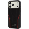 Audi R8 Genuine Leather MagSafe dėklas iš natūralios odos iPhone 18 Pro Max / 17 Pro Max, juodas su raudonu (AUDI000240)
