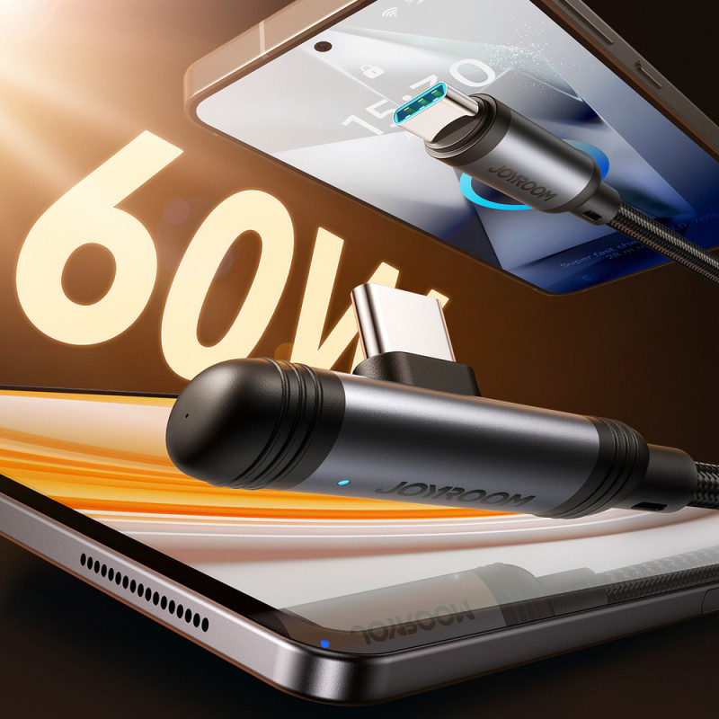 Joyroom EnjoyX Series S-A56 90° USB-C - USB-C kabelis, 60 W, 480 Mbps, 1,2 m, juodas
