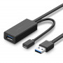 UGREEN US175 USB 3.0 ilginamasis kabelis su micro USB maitinimo prievadu, 5 m, juodas