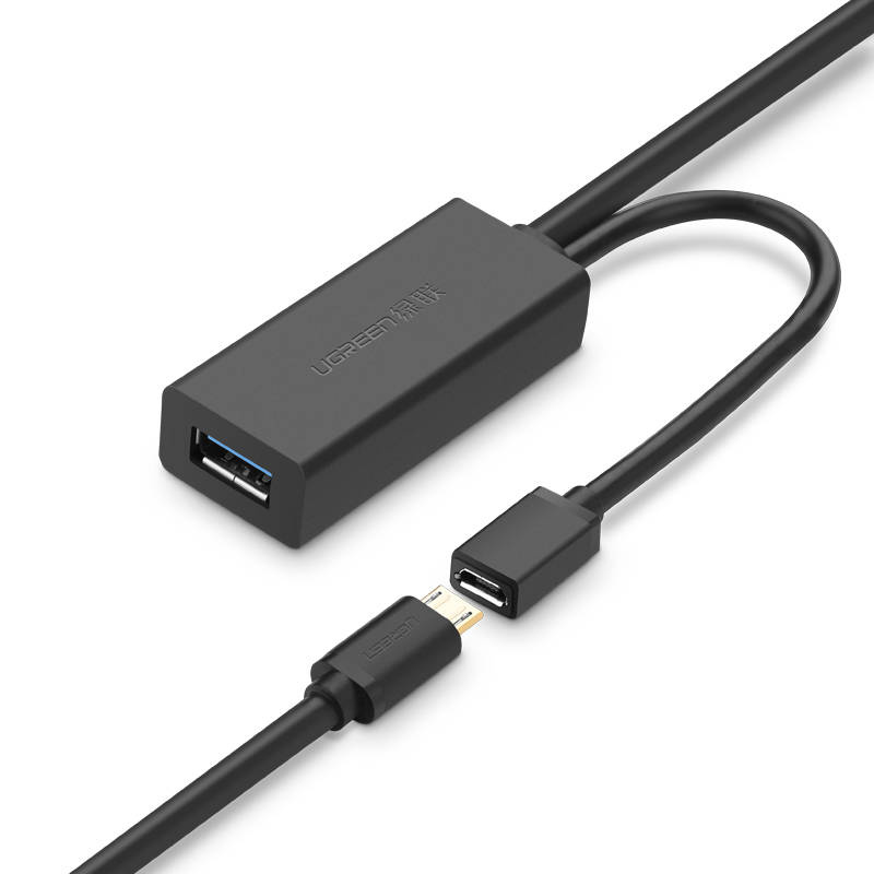 UGREEN US175 USB 3.0 ilginamasis kabelis su micro USB maitinimo prievadu, 5 m, juodas