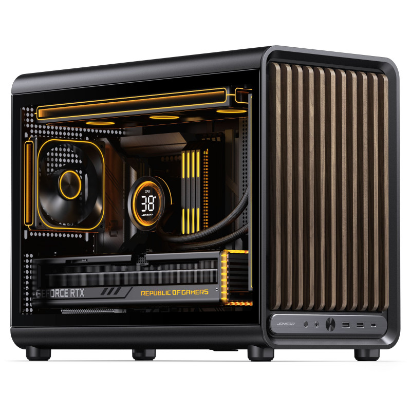 Jonsbo D33 Wood kompiuterio korpusas, Micro-ATX, mATX, grūdintas stiklas, juodas, mediena