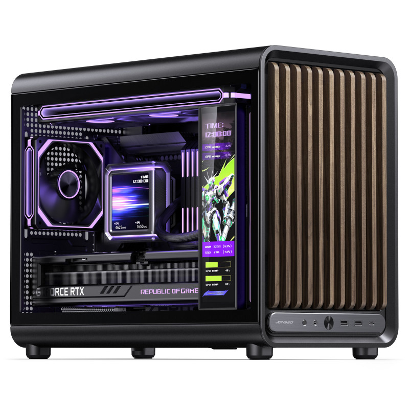 Jonsbo D33 Wood kompiuterio korpusas, Micro-ATX, mATX, grūdintas stiklas, juodas, mediena
