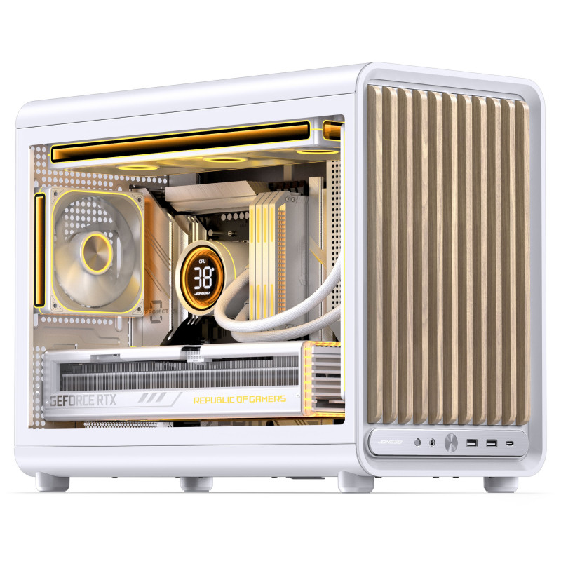 Jonsbo D33 Wood kompiuterio korpusas, mažas korpusas, mATX, grūdintas stiklas, baltas, mediena (D33 WD/WHITE)