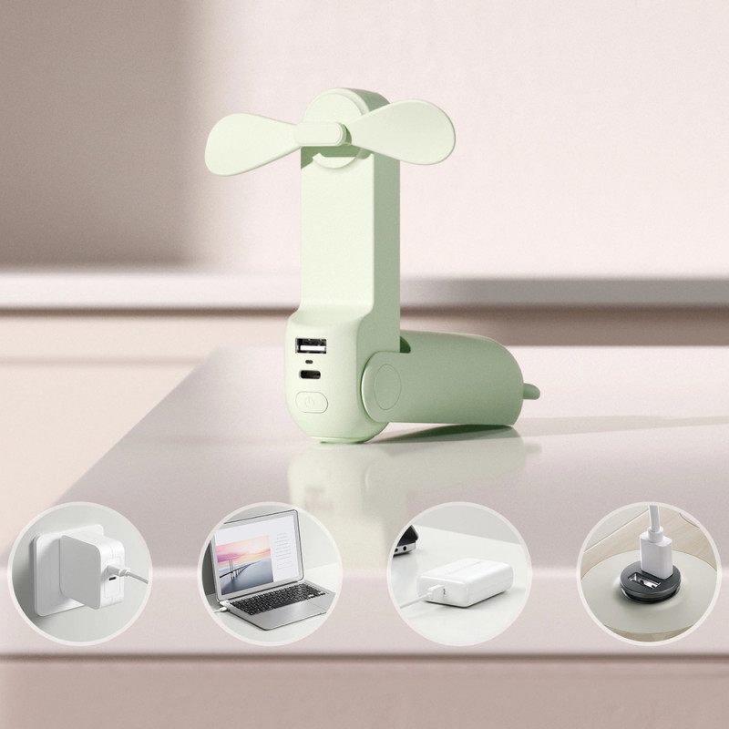 Jisulife Life8 Plus (Handheld Fan) nešiojamas ventiliatorius su išorinės baterijos funkcija ir žibintuvėliu, 4500 mAh, USB-C, žalias
