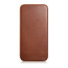 iCarer CE Oil Wax Premium Leather Folio Case magnetinis atverčiamas dėklas, skirtas iPhone 14 Plus, MagSafe, rudas (AKI14220707-BN)