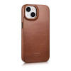 iCarer CE Oil Wax Premium Leather Folio Case magnetinis atverčiamas dėklas, skirtas iPhone 14 Plus, MagSafe, rudas (AKI14220707-BN)
