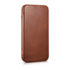 iCarer CE Oil Wax Premium Leather Folio Case magnetinis atverčiamas dėklas, skirtas iPhone 14 Plus, MagSafe, rudas (AKI14220707-BN)