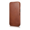 iCarer CE Oil Wax Premium Leather Folio Case magnetinis atverčiamas dėklas, skirtas iPhone 14 Plus, MagSafe, rudas (AKI14220707-BN)