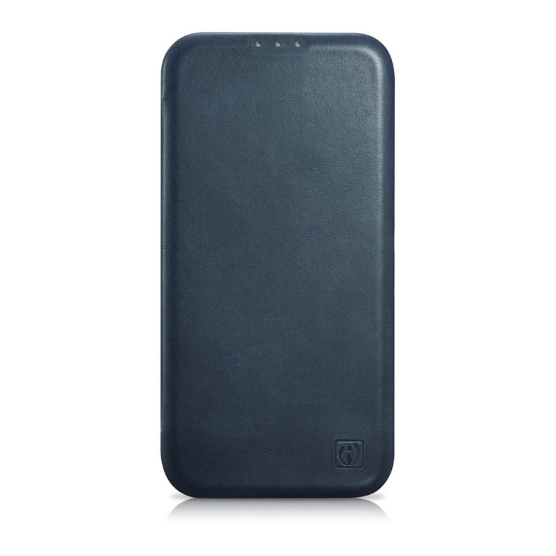 iCarer CE Oil Wax Premium Leather Folio Case magnetinis atverčiamas dėklas, skirtas iPhone 14 Plus, MagSafe, mėlynas (AKI14220707-BU)
