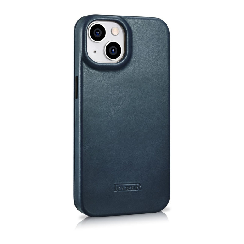 iCarer CE Oil Wax Premium Leather Folio Case magnetinis atverčiamas dėklas, skirtas iPhone 14 Plus, MagSafe, mėlynas (AKI14220707-BU)