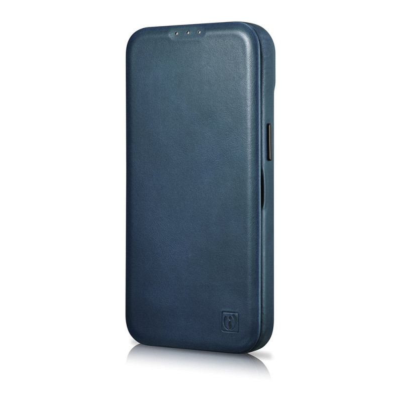 iCarer CE Oil Wax Premium Leather Folio Case magnetinis atverčiamas dėklas, skirtas iPhone 14 Plus, MagSafe, mėlynas (AKI14220707-BU)