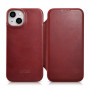 iCarer CE Oil Wax Premium Leather Folio Case magnetinis atverčiamas dėklas, skirtas iPhone 14 Plus, MagSafe, raudonas (AKI14220707-RD)