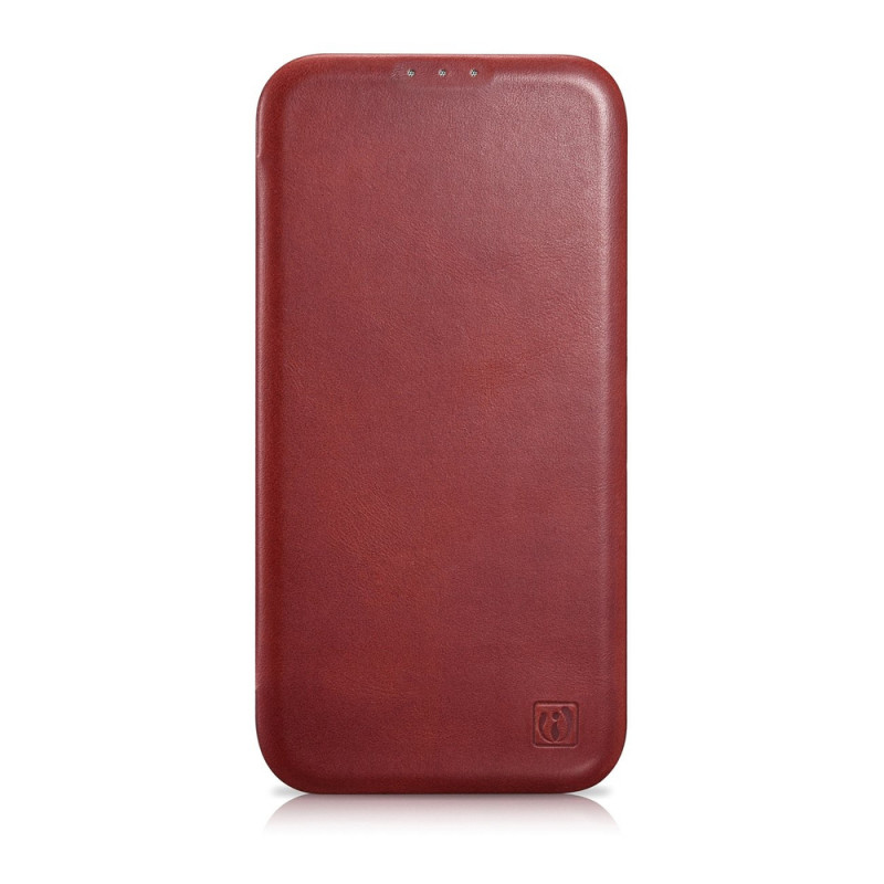 iCarer CE Oil Wax Premium Leather Folio Case magnetinis atverčiamas dėklas, skirtas iPhone 14 Plus, MagSafe, raudonas (AKI14220707-RD)
